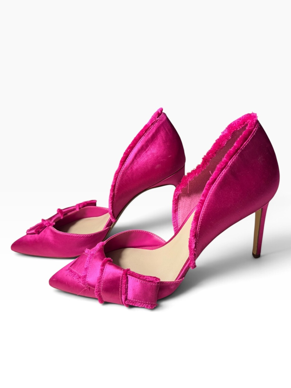 Lord & Taylor Fuchsia Vale Satin Fringe Bow Pointed Toe Heels Pumps 8.5M